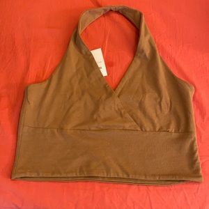 Brown/tan halter v-neck crop top